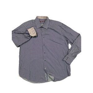 Robert Graham Dress Shirt Mens 17.5 XL Purple Blue Striped Button Up Long Sleeve